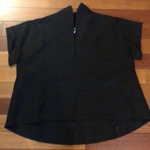 Black hi low top with stand up collar and cap sleeves